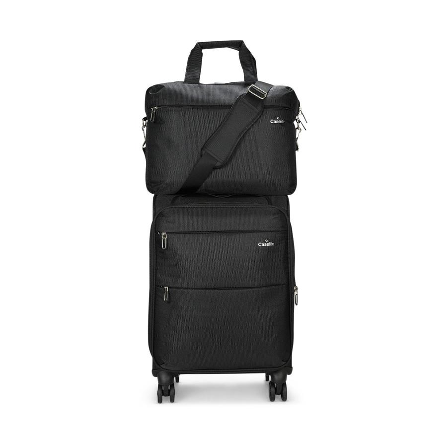 Caselite Ultra 55cm Softside Carry-On Suitcase & Laptop Bag Set Black Black