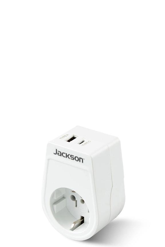 Jackson Slim USA & EU to NZ Travel Adapter with USB-A & C White
