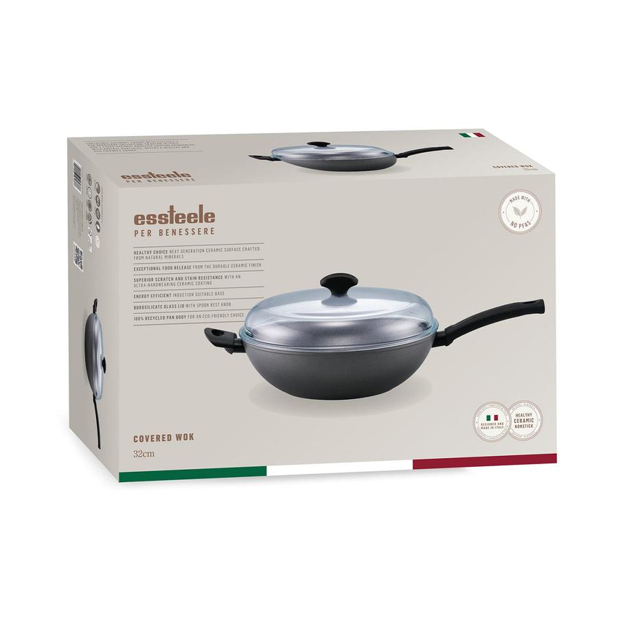 Essteele Per Benessere Covered Wok 32cm Grey Grey