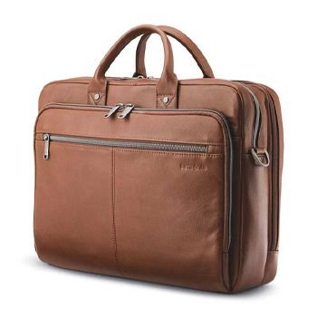 Samsonite Classic Leather Toploader Briefcase in Cognac Brown