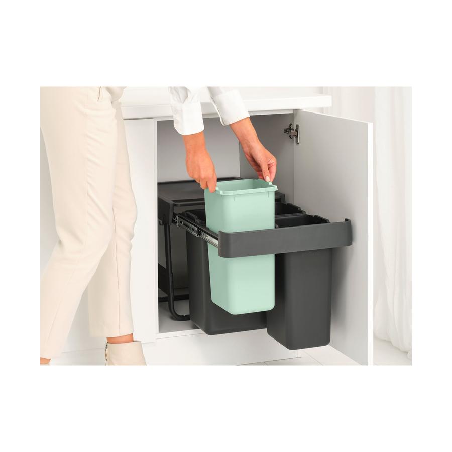 Brabantia Sort & Go Built-In Bin (10+10+20L) Dark Grey & Jade Green Dark Grey & Jade Green