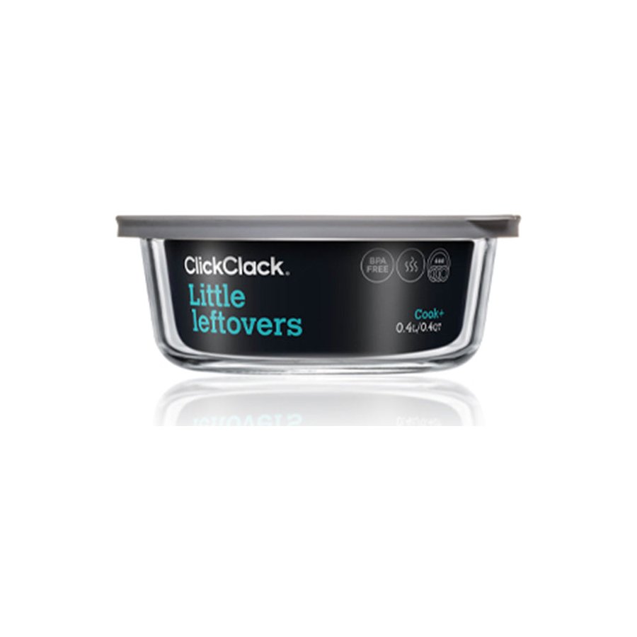 ClickClack Cook+ Round 0.4L Heatproof Glass Container Set of 4 Grey Grey