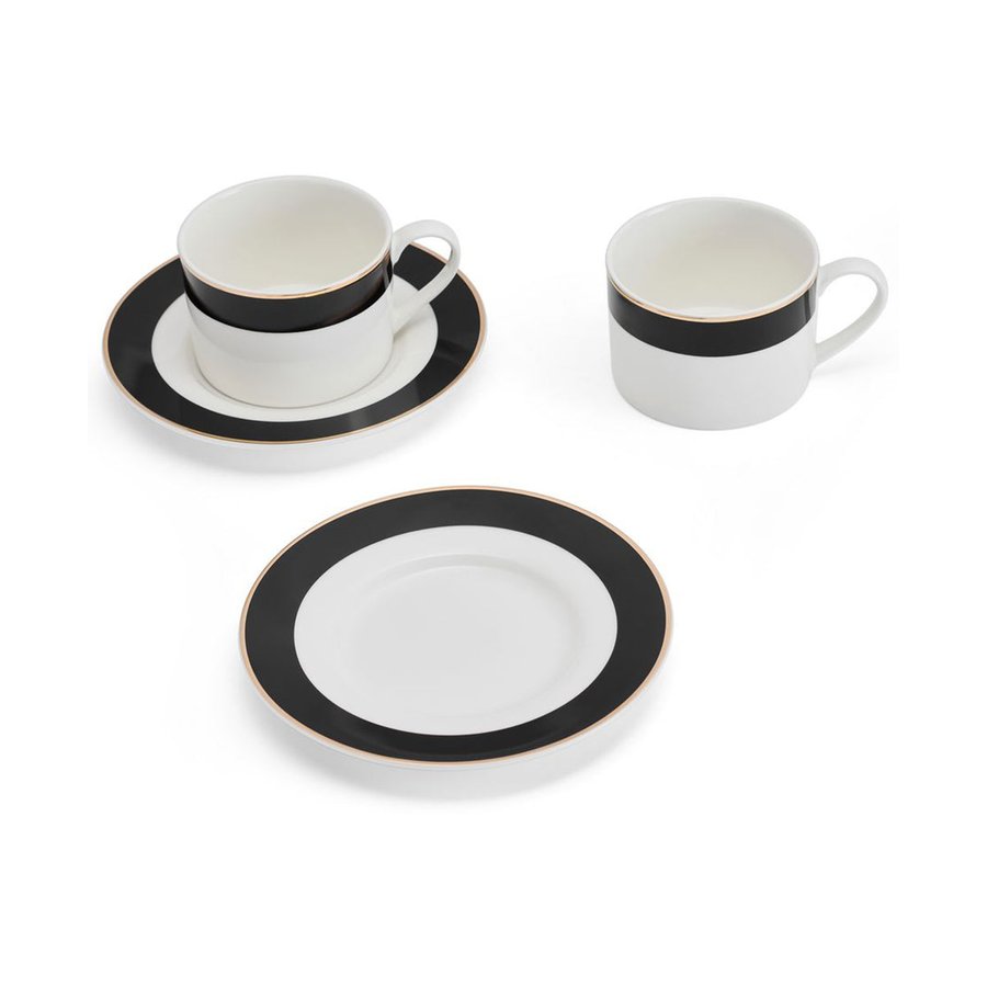 Mikasa Luxe Deco 200ml China Tea Cups & Saucers (Set of 2) Block Strip Block Strip