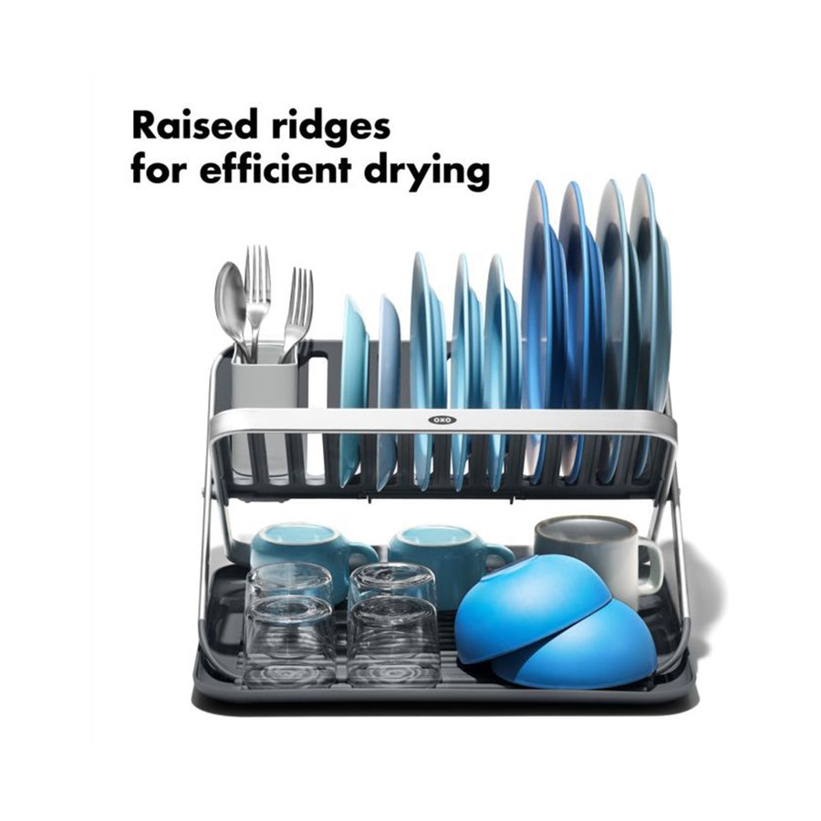 OXO Good Grips Aluminium Fold Flat Dish Rack Silver/Grey Silver/Grey