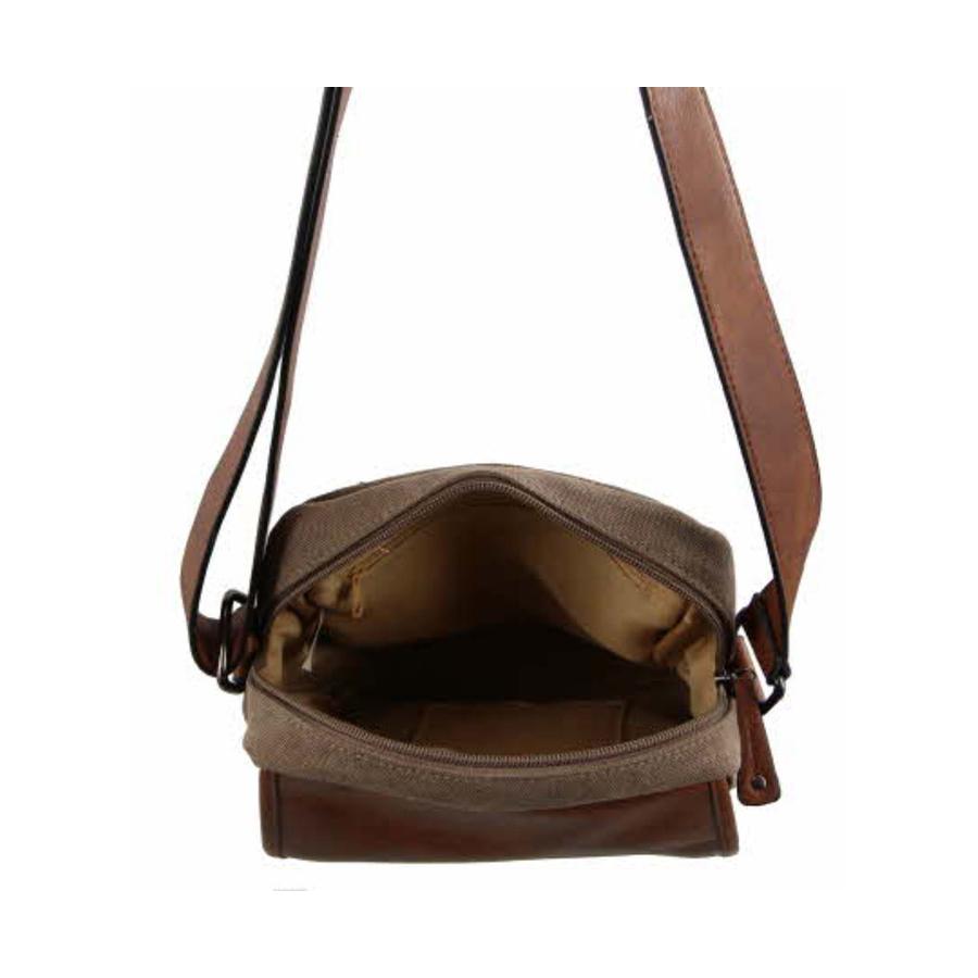 Pierre Cardin Sawyer Canvas Crossbody Bag Brown Brown