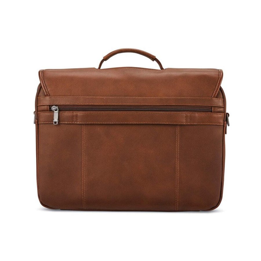 Samsonite Classic Leather Flapover Satchel Cognac Cognac