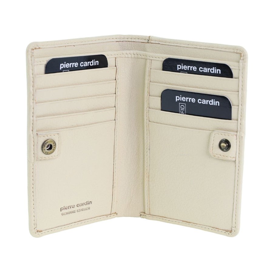 Pierre Cardin Shayla Ladies Leather Snap Button Bi-Fold Wallet Bone Bone