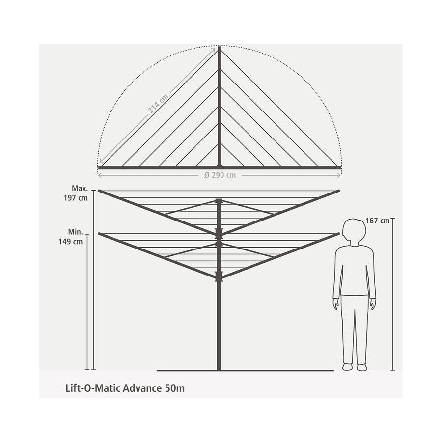 Brabantia Rotary Lift-O-Matic Advance Dryer (50m) Metallic Grey Metallic Grey