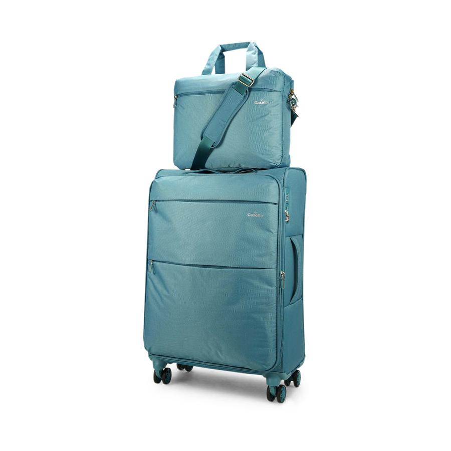 Caselite Ultra 69cm Softside Checked Suitcase & Laptop Bag Set Teal Teal