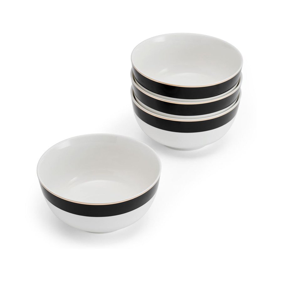 Mikasa Luxe Deco 14cm China Cereal Bowls (Set of 4) Black/White Black/White