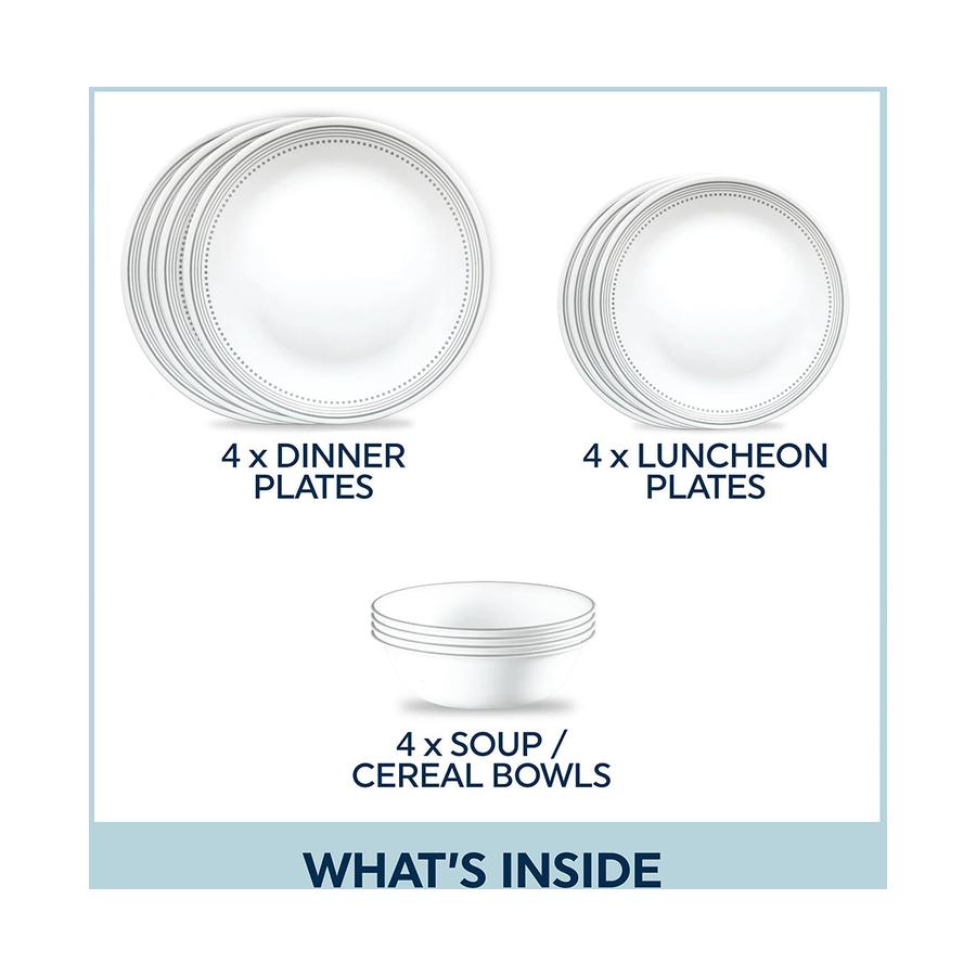 Corelle Mystic Gray 12 Piece Dinner Set White White