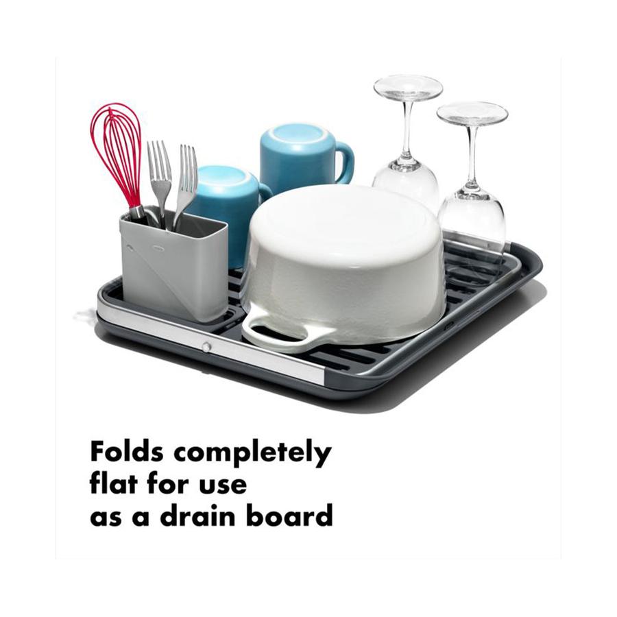 OXO Good Grips Aluminium Fold Flat Dish Rack Silver/Grey Silver/Grey