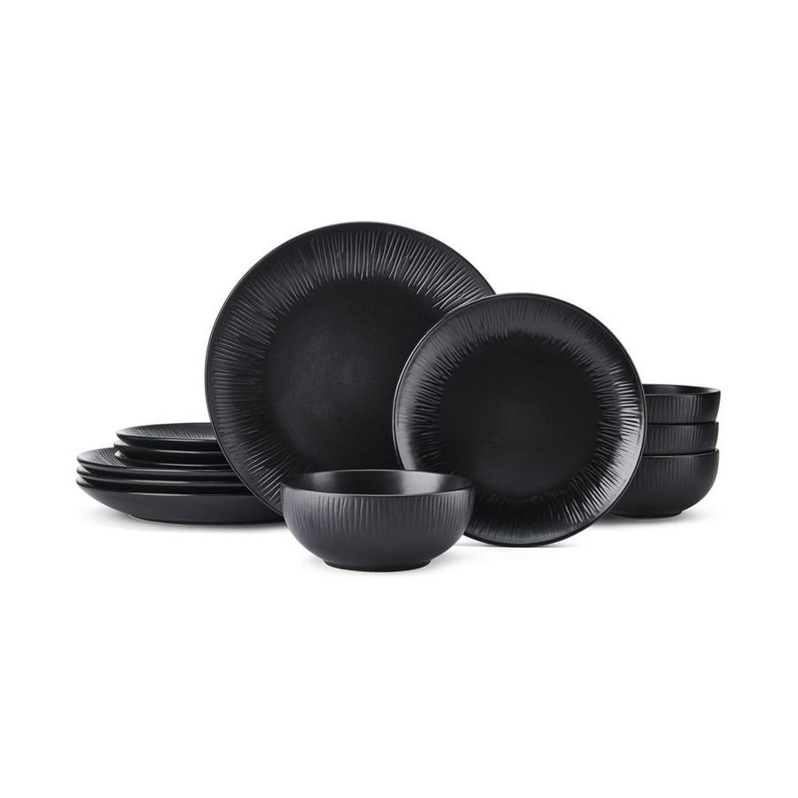 Mikasa Jardin Midnight 12-Piece Stoneware Dinner Set Black Black