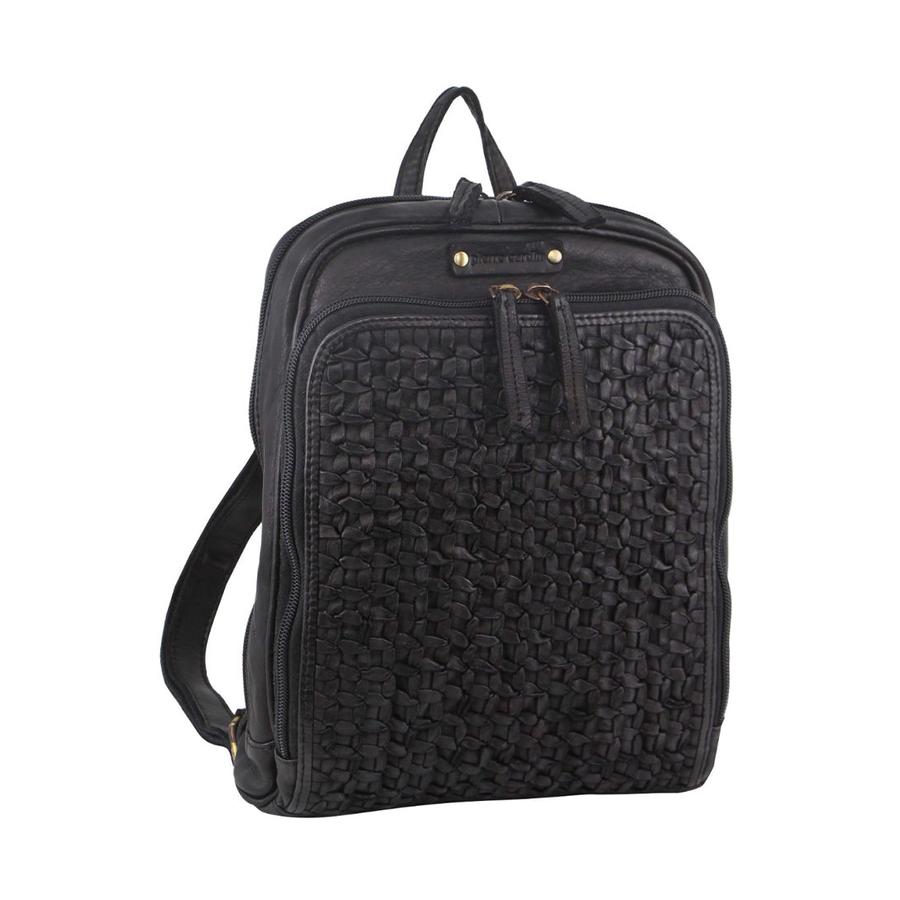 Pierre Cardin Sadie Women's Woven Leather Backpack Black Black