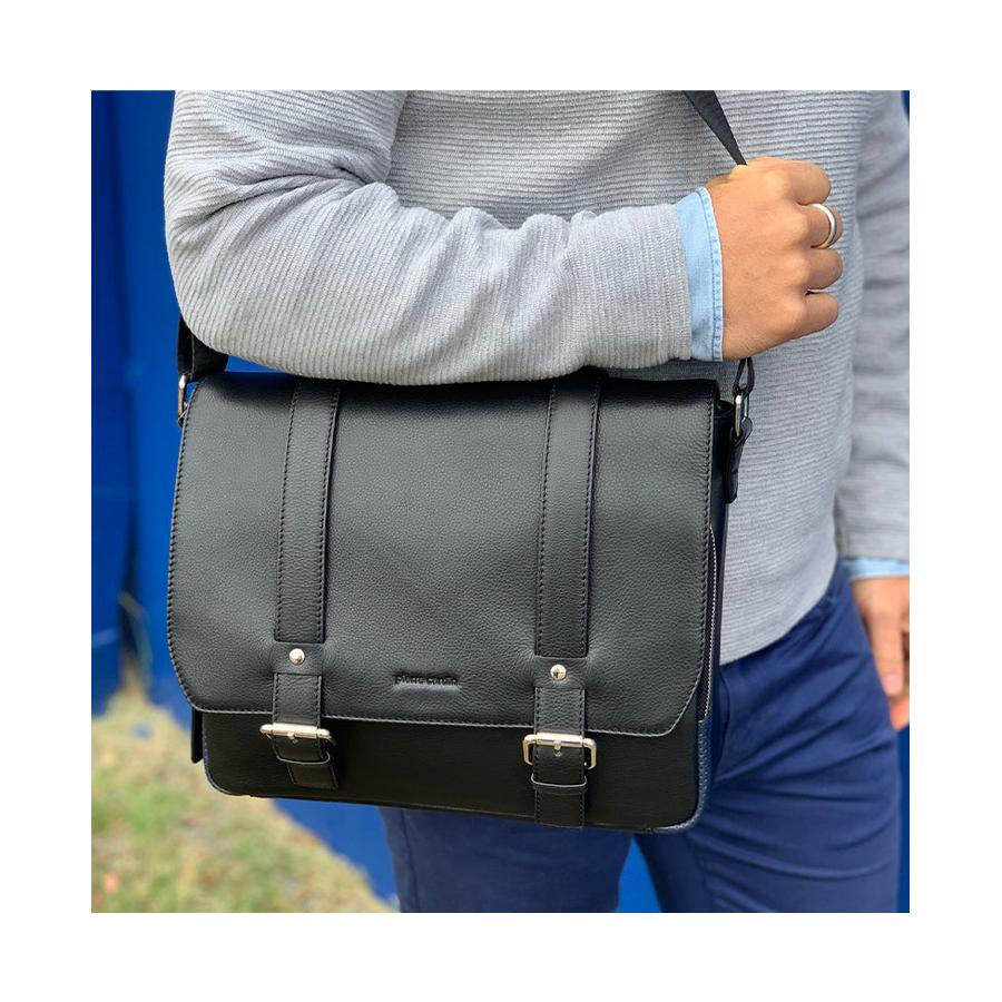 Pierre Cardin Freddie 13" Leather Laptop Satchel Black Black