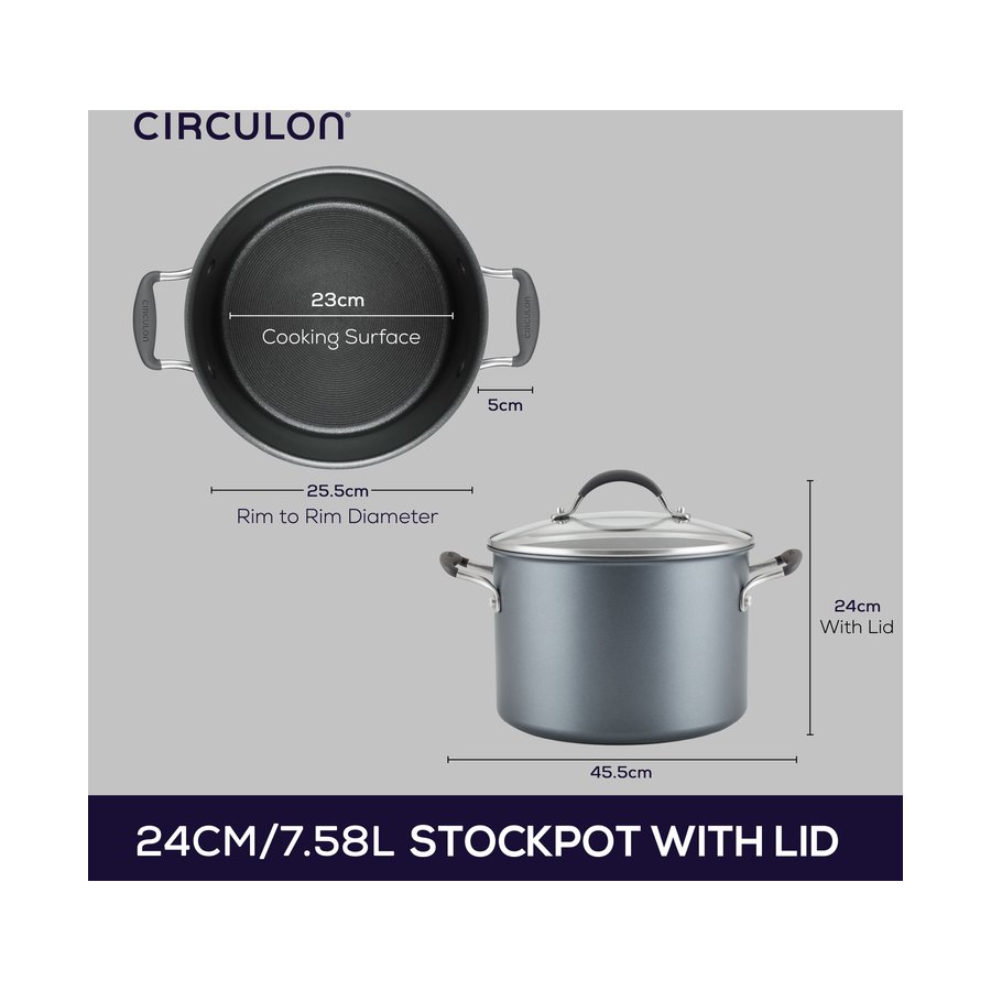 Circulon ScratchDefense A1 24cm (7.6L) Covered Stockpot Black Black