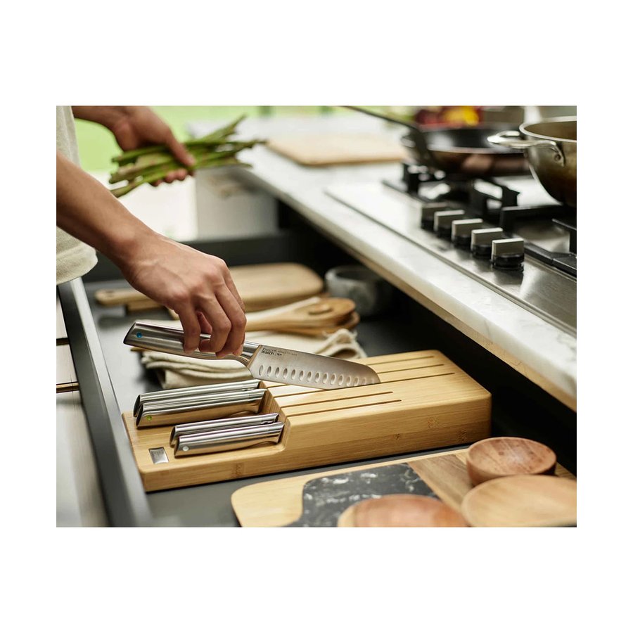 Joseph Joseph Elevate Steel Knife Set with In-Drawer Storage Tray Bamboo Bamboo