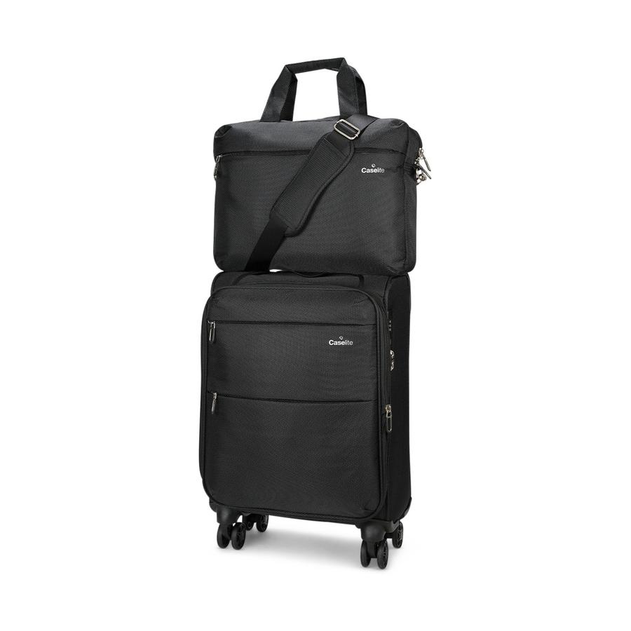 Caselite Ultra 55cm Softside Carry-On Suitcase & Laptop Bag Set Black Black