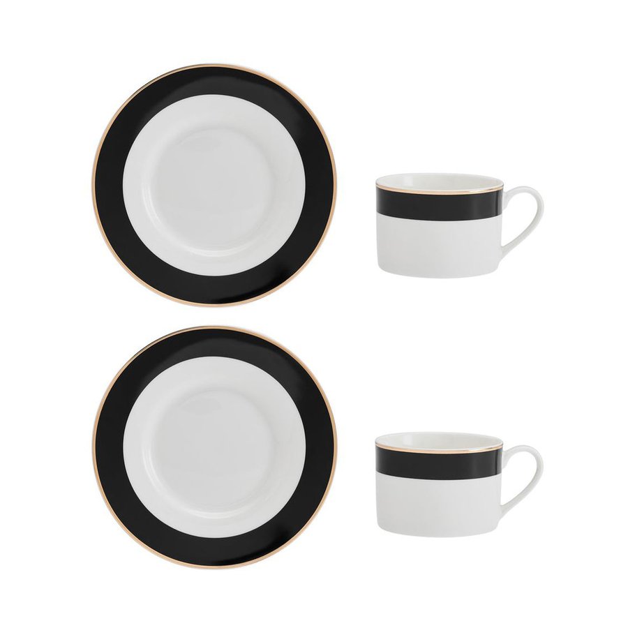 Mikasa Luxe Deco 200ml China Tea Cups & Saucers (Set of 2) Block Strip Block Strip