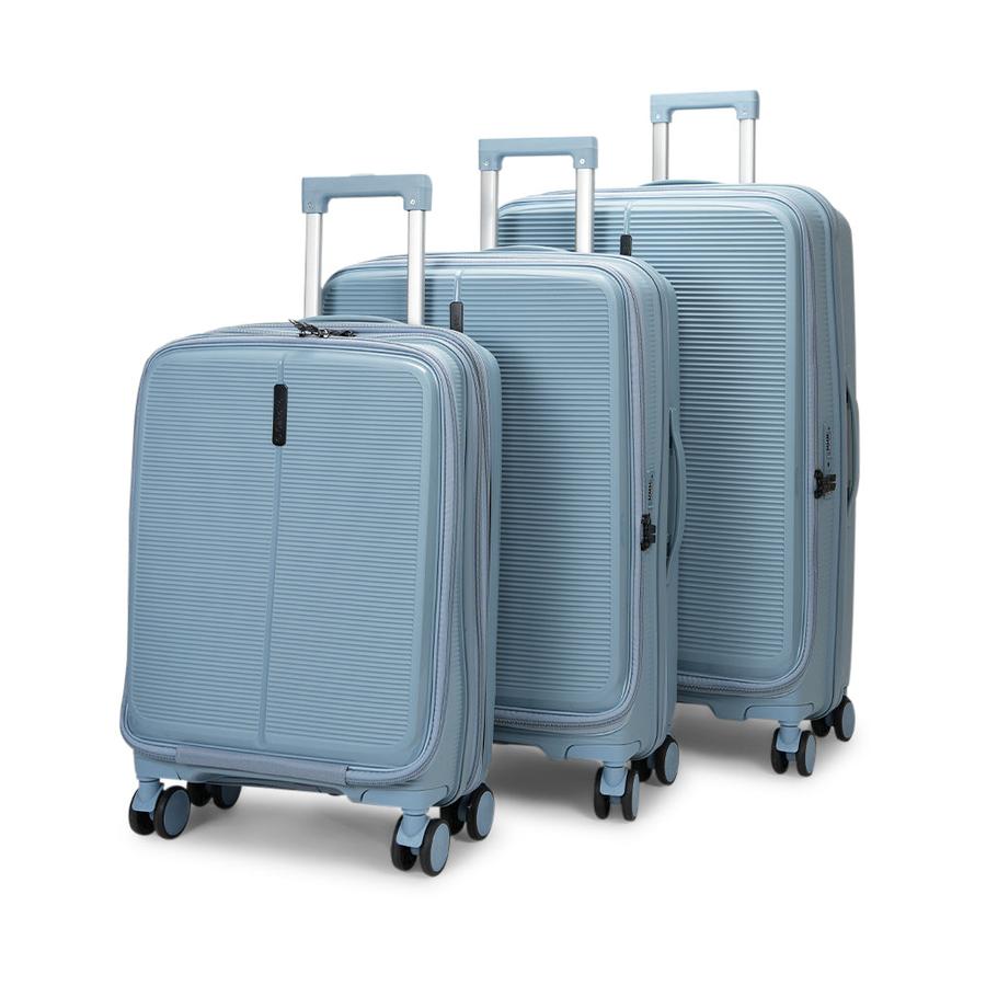 Caselite Venture 57cm, 66cm & 76cm Top Open Hardside Luggage Set Grey Blue Grey Blue