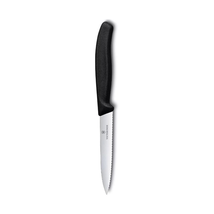 Victorinox Swiss Classic 10cm Paring Knife Wavy Edge Pointed Tip Black Black