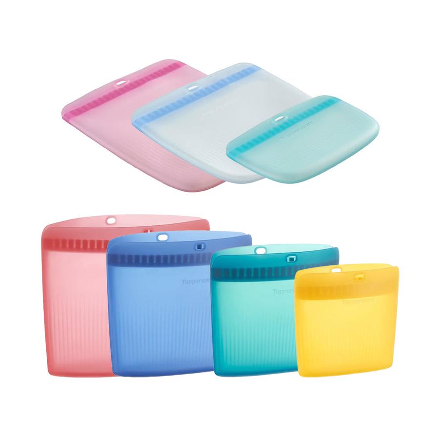 Tupperware Ultimate Silicone Bags Combo (Set of 7) Multi Coloured Multi Coloured