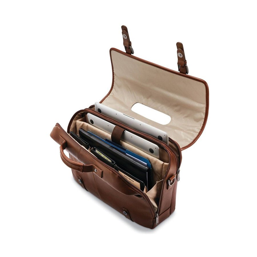 Samsonite Classic Leather Flapover Satchel Cognac Cognac