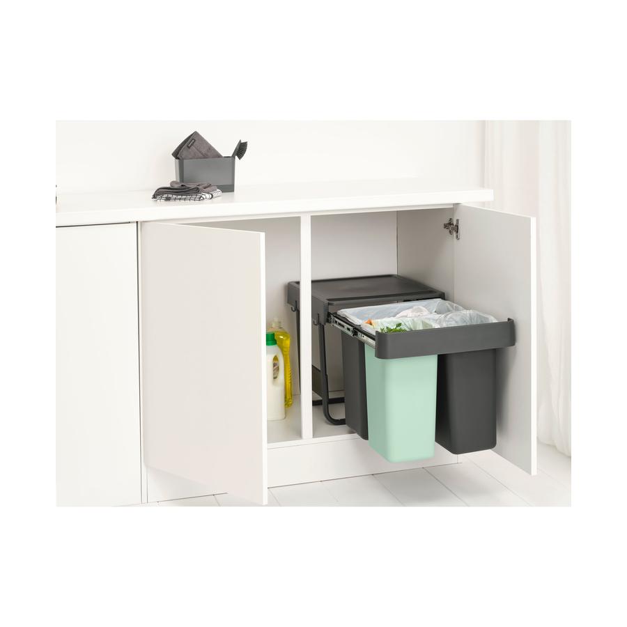 Brabantia Sort & Go Built-In Bin (10+10+20L) Dark Grey & Jade Green Dark Grey & Jade Green