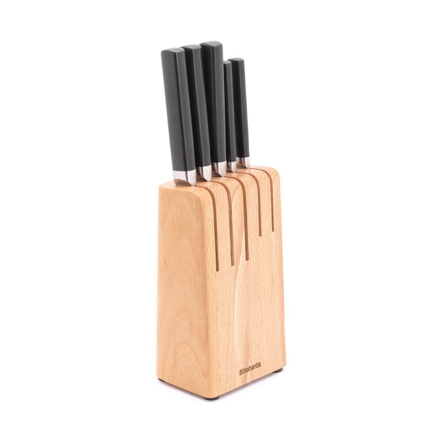 Brabantia Profile Wooden Knife Block & Knife Set - Cook & Serve Grey Grey