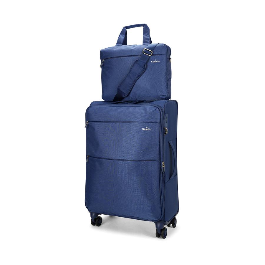 Caselite Ultra 69cm Softside Checked Suitcase & Laptop Bag Set Navy Navy