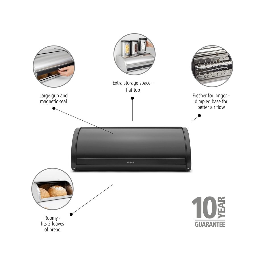 Brabantia Roll Top Bread Bin Matte Black Matte Black