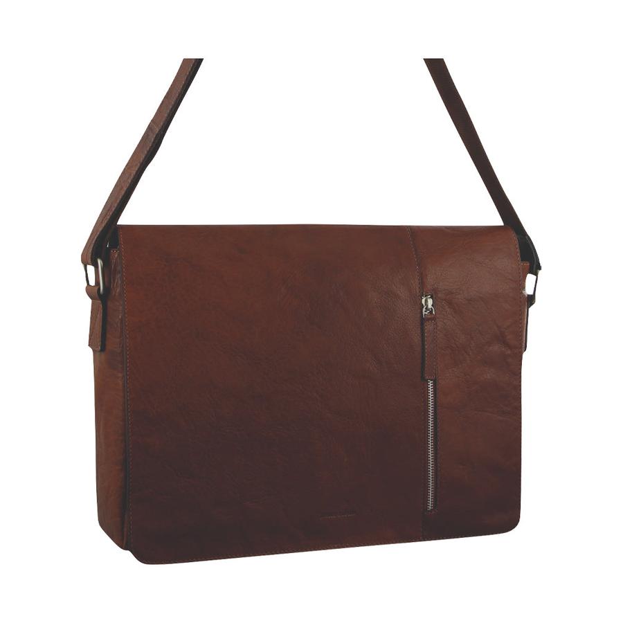 Pierre Cardin Dallas Rustic Leather Computer Bag Chestnut Chestnut