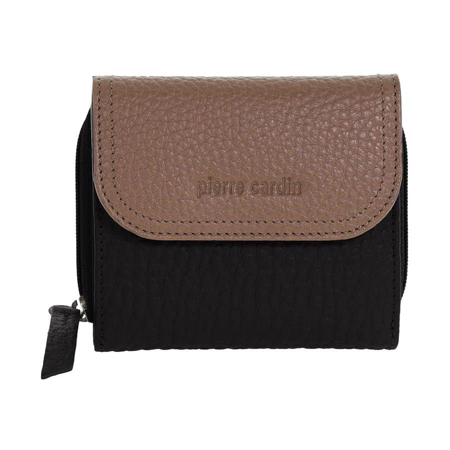 Pierre Cardin Toni Ladies Leather Tri-Fold Tab Wallet Black/Taupe Black/Taupe