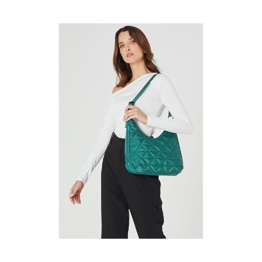 Pierre Cardin Claire Ladies Nylon Quilted Hobo Bag Green Green