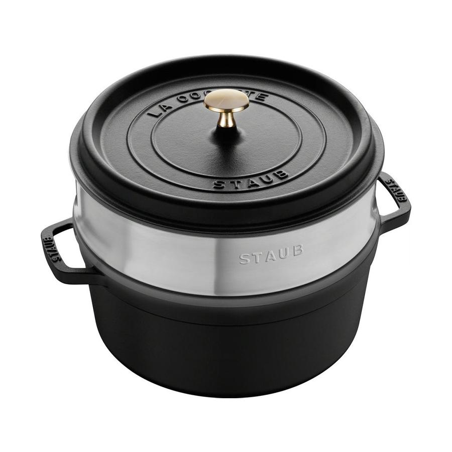 Staub 26cm (5.2L) Round Cocotte with Steamer Black Black
