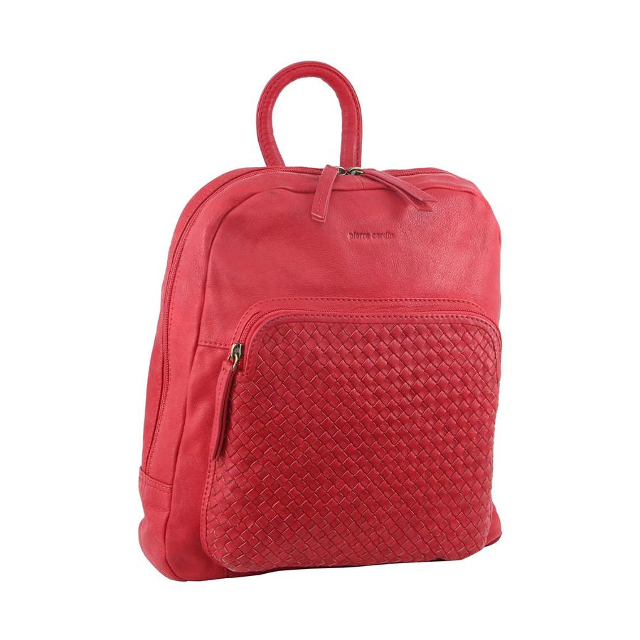 Pierre Cardin Hailey Women's Woven Leather Backpack Red Red