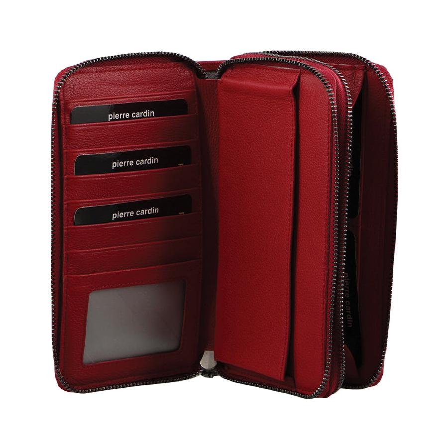 Pierre Cardin Paisley Ladies Italian Leather Double Zip Wallet Red Red