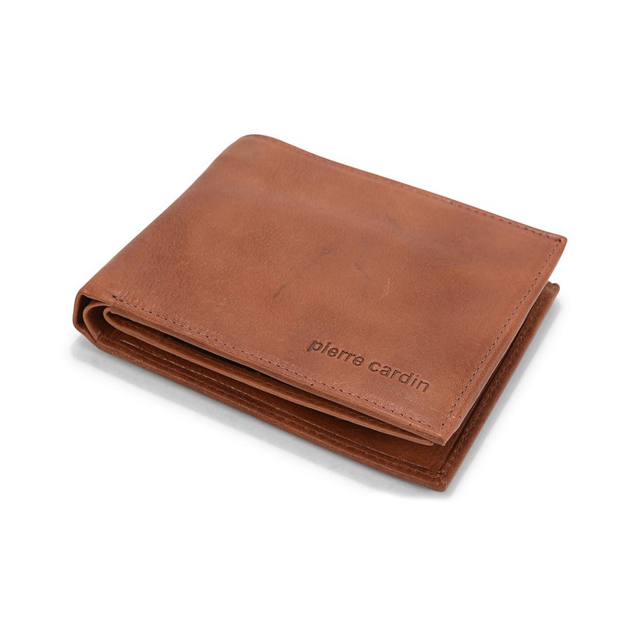 Pierre Cardin Theo RFID Mens Rustic Leather Wallet Cognac Cognac