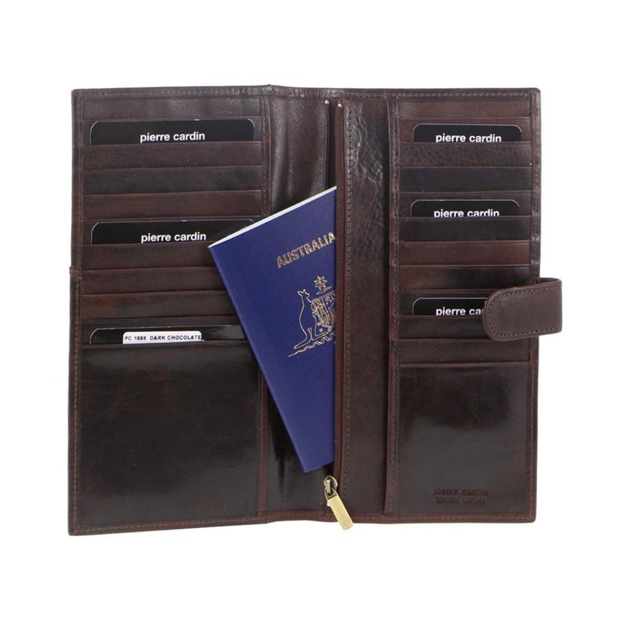 Pierre Cardin Chandler Italian Leather Passport RFID Wallet Chocolate Chocolate