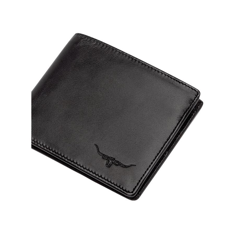 RM Williams Tri-Fold Yearling Leather Wallet Black Black