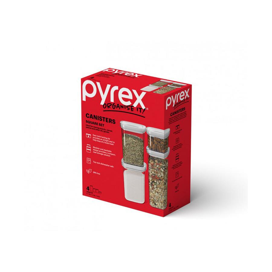 Pyrex Canister Square 4 Piece Set Clear Clear