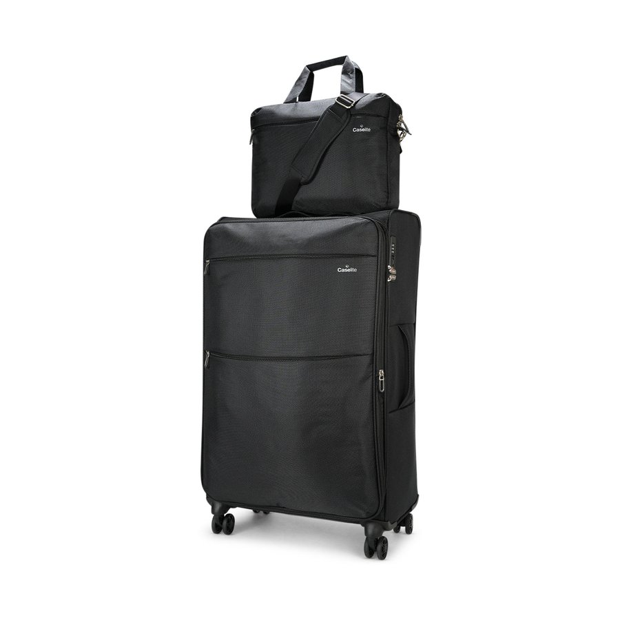 Caselite Ultra 80cm Softside Checked Suitcase & Laptop Bag Set Black Black