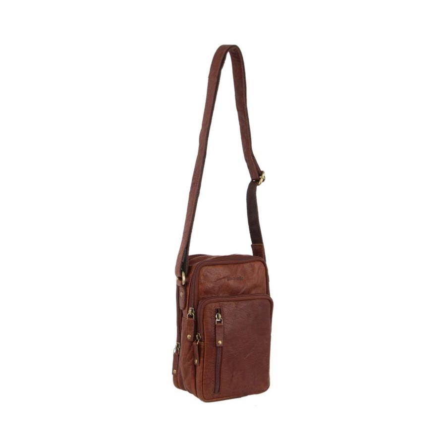 Pierre Cardin Percy Rustic Leather Crossbody iPad Bag Chestnut Chestnut