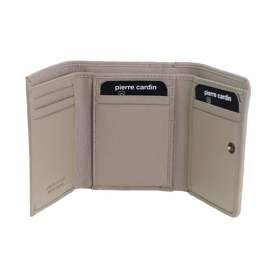 Pierre Cardin Shakira Ladies Leather Snap Button Tri-Fold Wallet Taupe Taupe