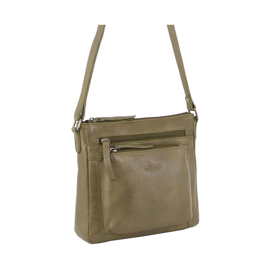 Milleni Marie Women's Leather Crossbody Bag Olive Olive