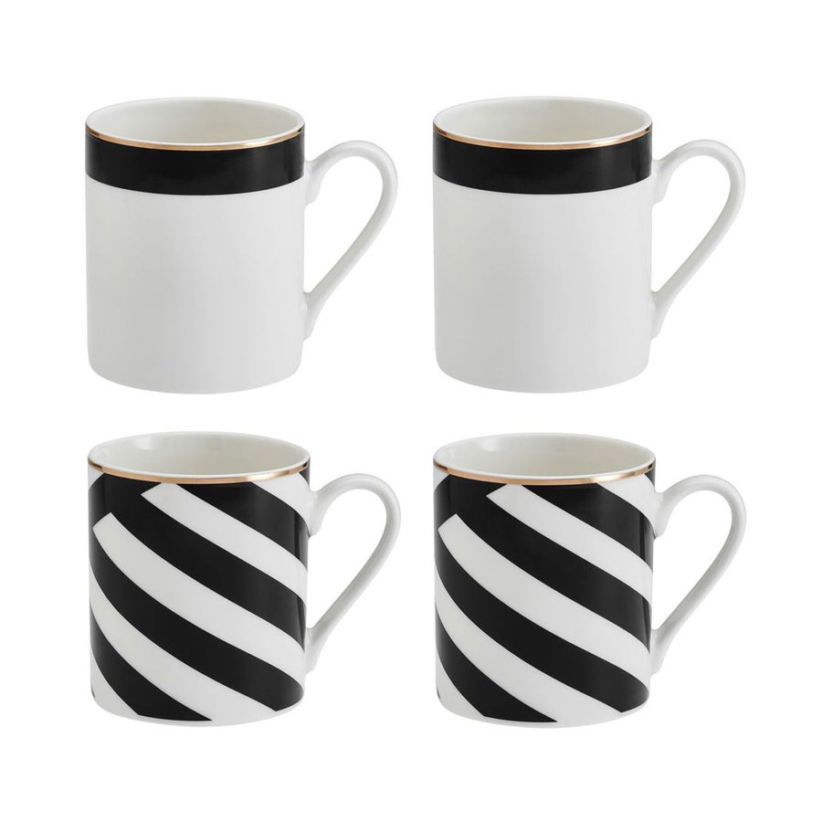 Mikasa Luxe Deco 380ml China Mugs (Set of 4) Black/White Black/White