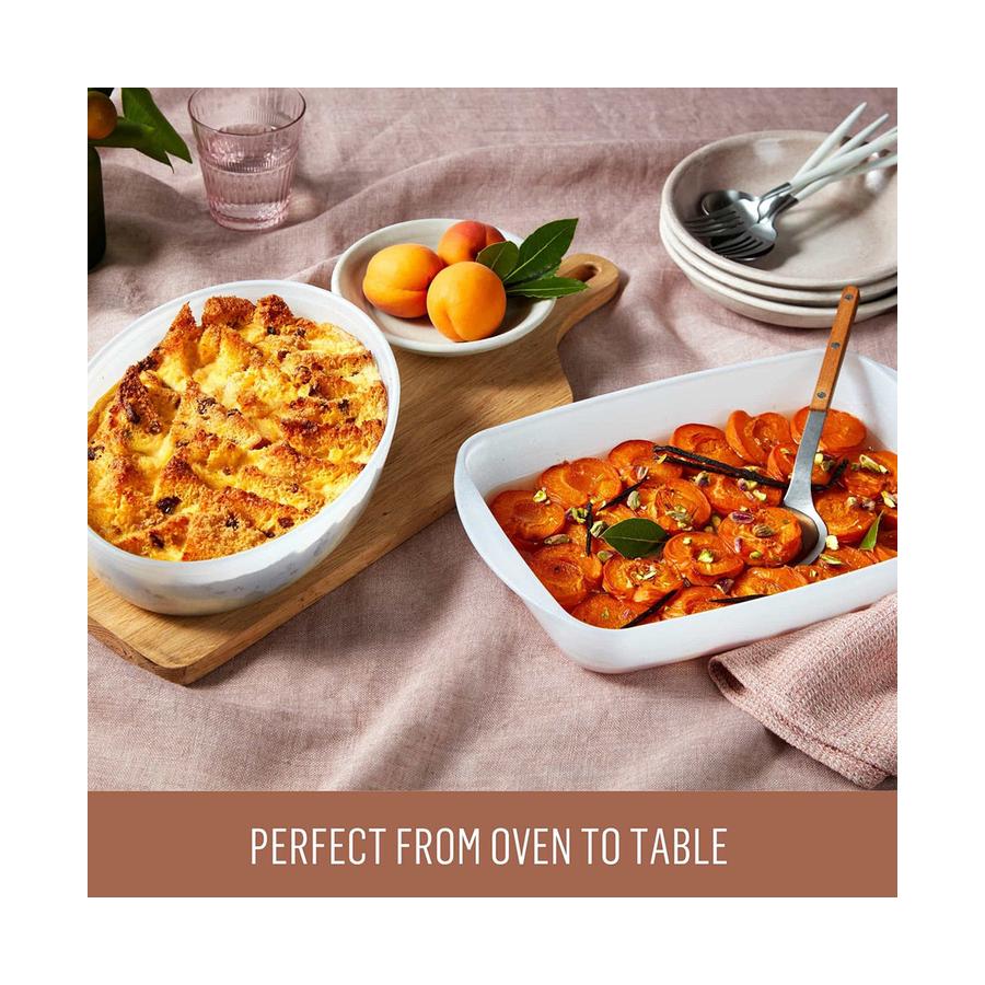 Essteele Glass Ceramic Nonstick 2.3L Medium Rectangular Dish White White