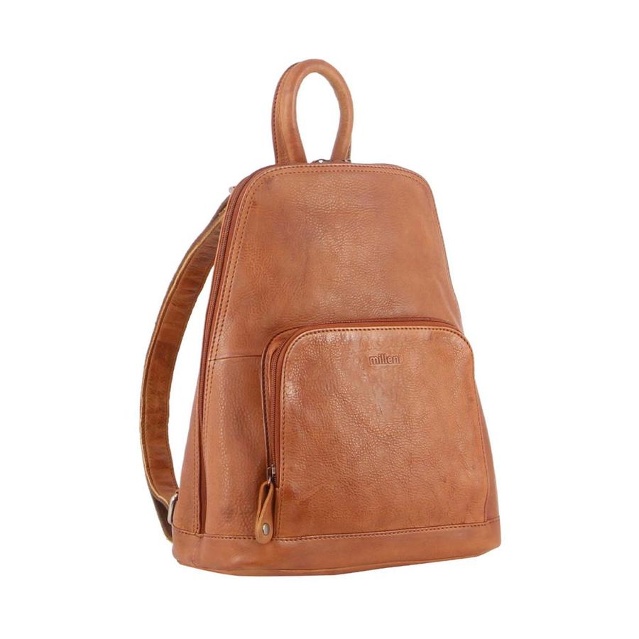 Milleni Anya Women's Leather Twin Zip Backpack Cognac Cognac
