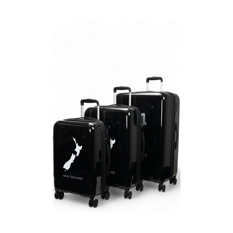 Caselite NZ Map 56cm, 67cm & 77cm Hardside Luggage Set Black Black
