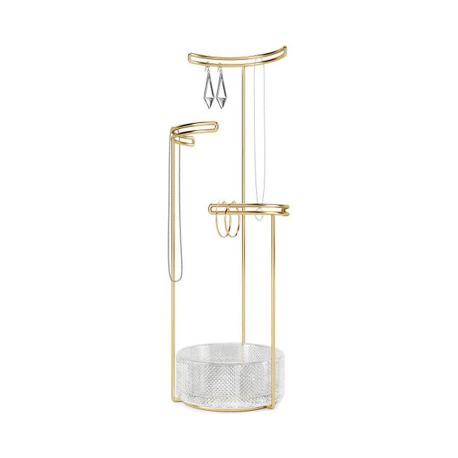 Umbra Tesora Jewellery Stand with Glass Basket Brass Brass